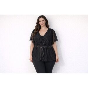 AGB Top Womens Plus 3X‎ Black Lace Babydoll Tiered Witchy Whimsical Blouse